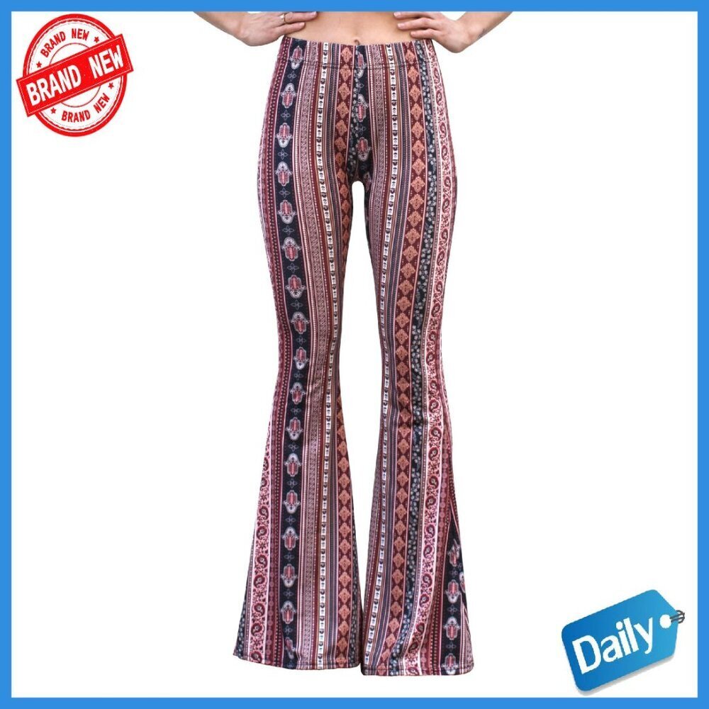 High Waist Stretch Bell Bottom Flare Yoga Pants 70s Boho Lounge